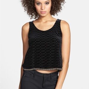 ASTR Black Velvet Pattern Beaded Hem Tank Small